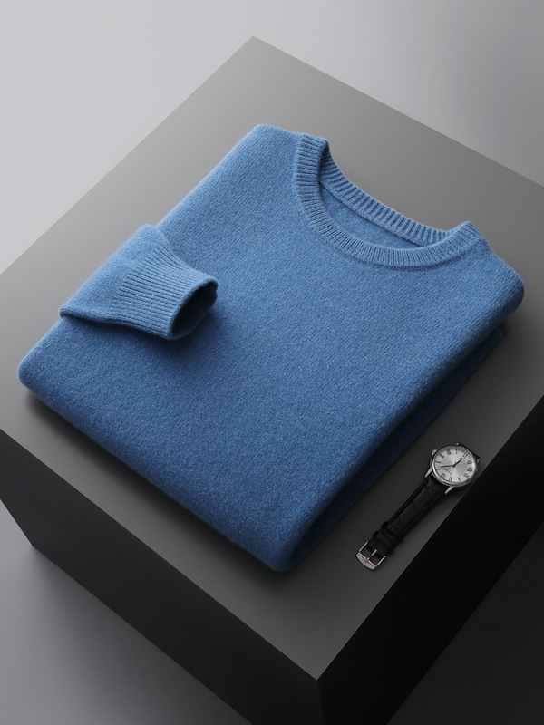 Cross-Border Foreign Trade Men's Australian Merino Round-Neck Pure Wool Sweater, Business Casual, Large Size, 7-Gauge Thick Knit