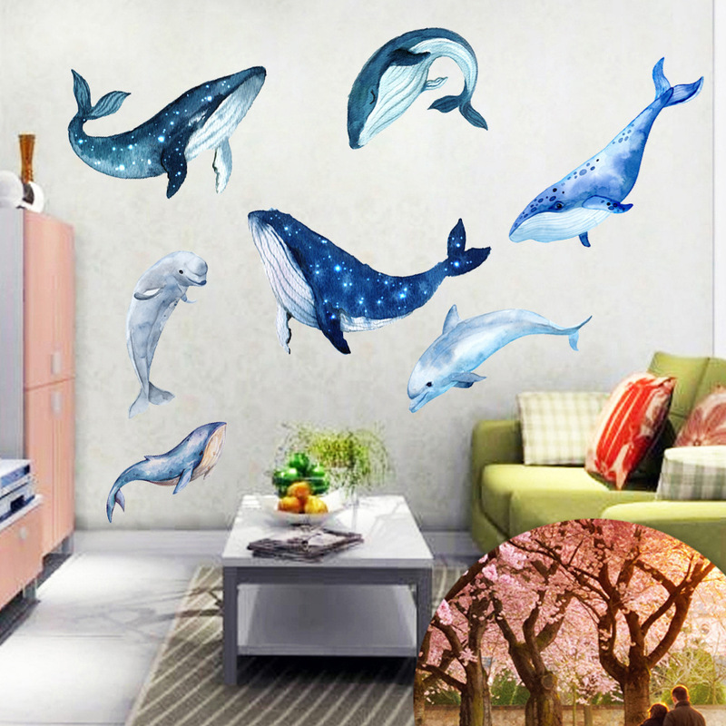 New submarine whale dolphin DIY self-adhesive wall stickers children's room bathroom Sea family Hall renovation layout wall stickers wholesale