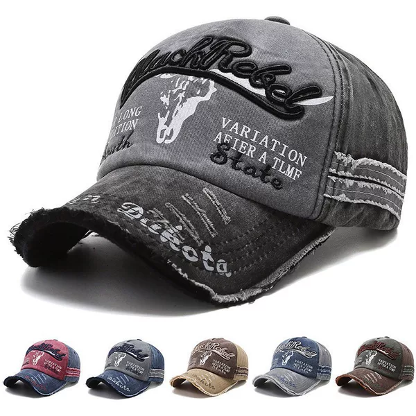 Washed vintage American baseball cap with a hard top and large brim that makes the face look smaller, retro fashion hip-hop sun protection duckbill cap