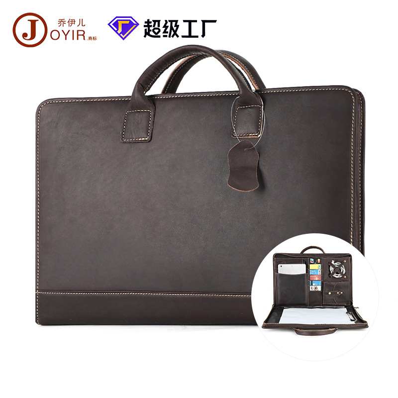 亚马逊新品真皮公文包多功能电脑包商务15.6寸男手提包疯马皮男包