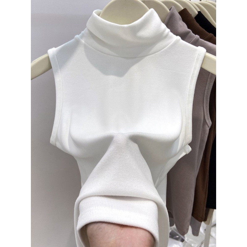 高領無袖打底背心女春秋季薄款新款百搭洋氣遮肚內搭疊穿打底上衣