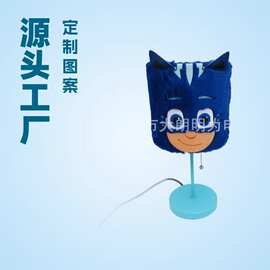卡通黑猫警长头像图案绒布灯罩卧室房间睡眠氛围LED创意台灯