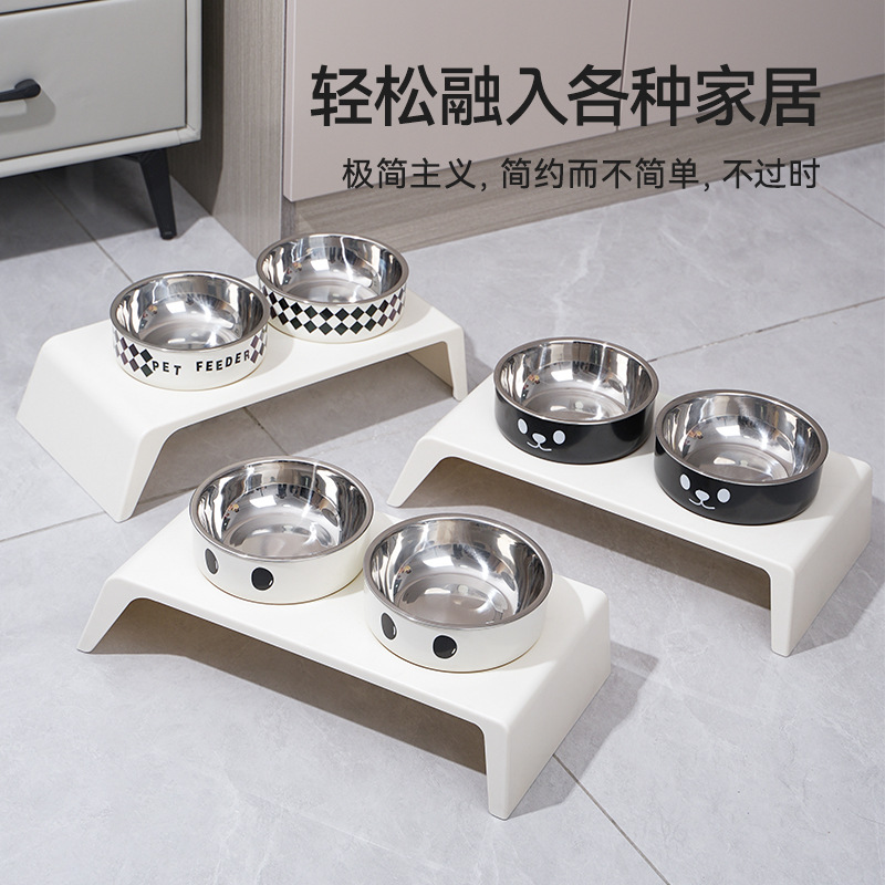 Tazón para mascotas Tazón para gatos anti-volcado Tazón para gatos Protector de cuello para gatos Tazón para perros Tazón doble de acero inoxidable Tazón para perros nuevo transfronterizo al por mayor