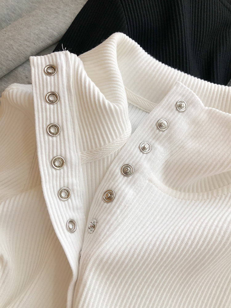 High Neck Stretch Long Sleeve Knit Bottom Image 3