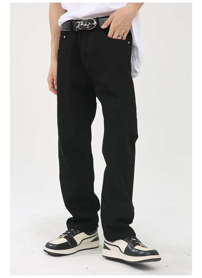 Quần jean nam ống thẳng lửng 9 tấc cạp vừa phong cách Hàn Quốc — Màu xám, Màu đen, Xanh denim, Xanh lam đậm chi tiết 4