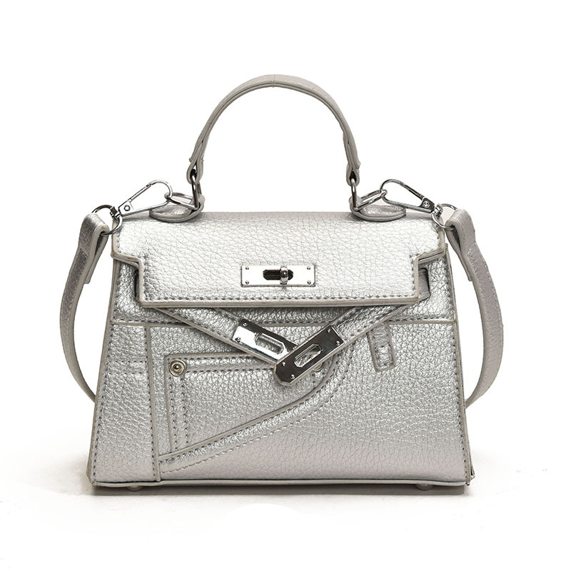 Bolso cuadrado pequeño Kelly portátil de moda de alta gama para mujer 2025 nuevo bolso de mensajero de un solo hombro con patrón de lichi de moda coreana
