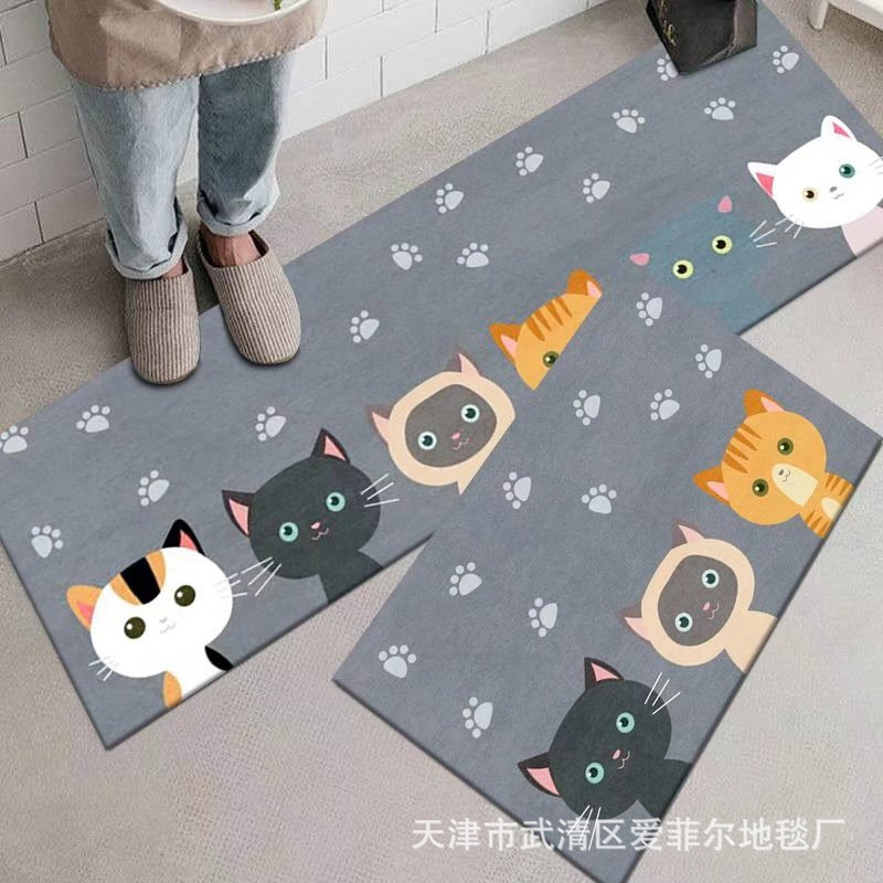 Kitchen Long Strip Mat, Water and Oil Absorbent, Non-Slip Foot Mat, Cartoon Animal Design, Dirt-Resistant, Entrance Door Mat, Customizable with Label, Available for Dropshipping