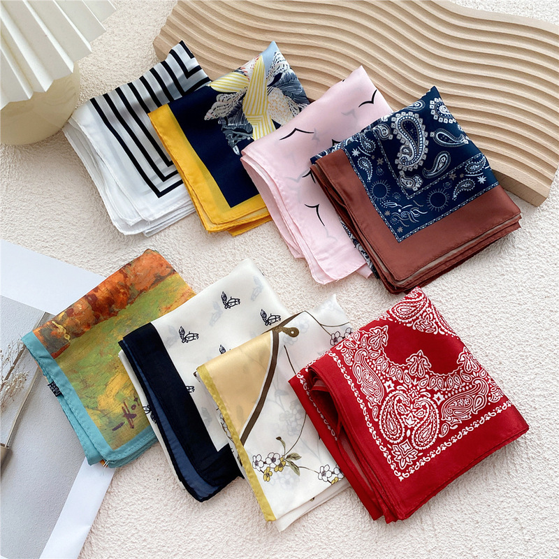 53cm Silk Scarf Small Square Scarf for Women Versatile Spring & Fall Thin Fashionable Style Decorative Scarf Professional Stewardess Korean Scarf 53cm Silk Scarf Small Square Scarf for Women Versatile Spring & Fall Thin Fashionable Style Decorative Scarf Professional Stewardess Korean Scarf