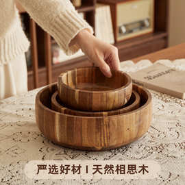跨境家用木碗相思木沙拉碗水果碟冰淇淋干果杂粮浅口实木和面木碗
