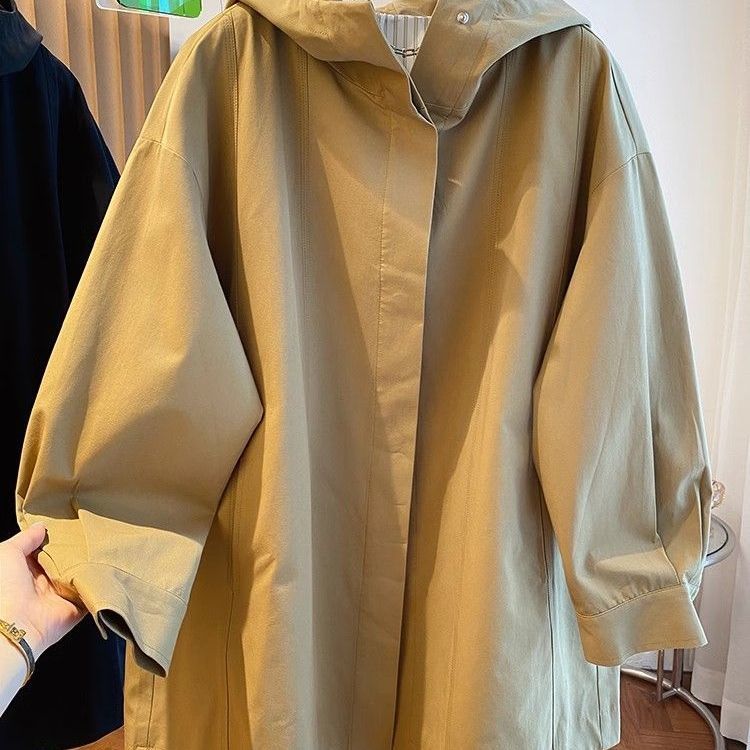 Korean High-End Mid-Length Hooded Windbreaker Jacket for Women Spring & Fall 2025 New Loose Casual Three-Quarter Sleeve Coat