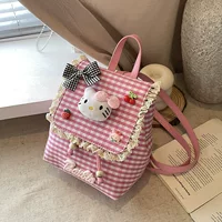 Мини‑рюкзак (Hello Kitty) в клетку с кружевом, 17×9×21 см, лёгкий 0,27 кг