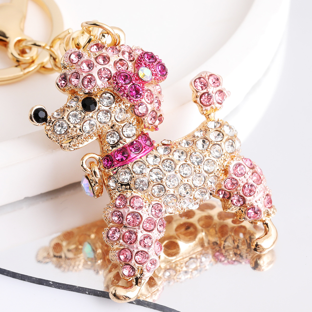 Vintage Luxury Poodle Keychain With Colorful Diamond Studs_voghion.com