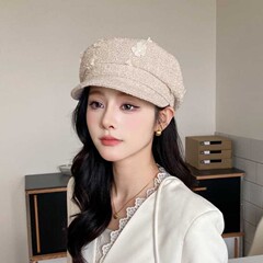 韩系花朵八角帽女夏季2025新款小香风贝雷帽显脸小报童帽画家帽子