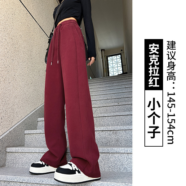 运动裤女春秋2025新款女装加绒宽松小个子窄版乌梅紫休闲阔腿卫裤|undefined