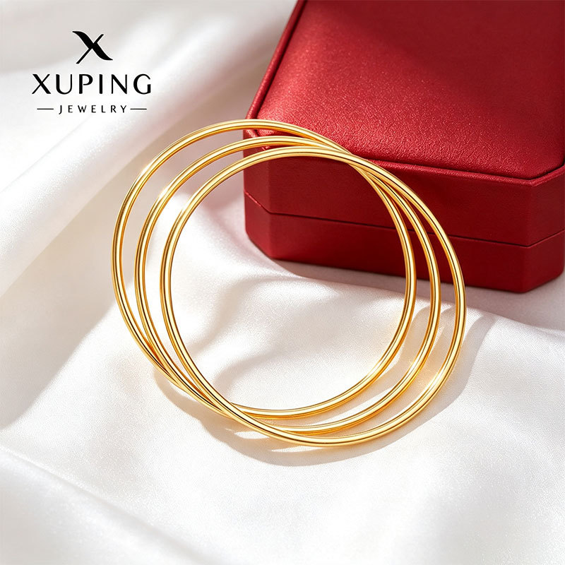 Xuping simple acero inoxidable brillante anillo pulsera imitación de oro europeo y americano lujo ligero temperamento tres capas para usar joyas al por mayor