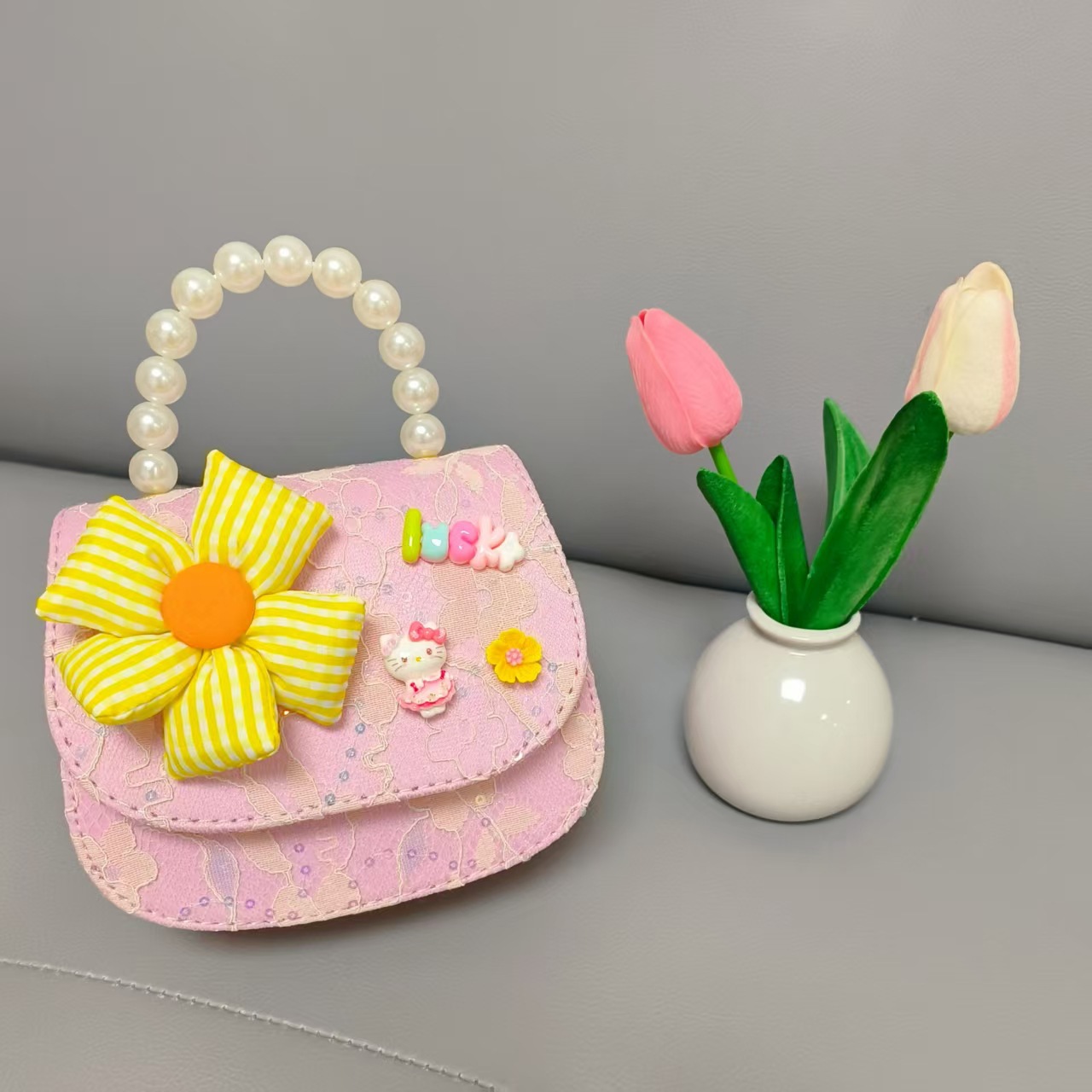 Bolso de princesa portátil de perlas, arco de encaje, bolso de hombro, bolso de cadena, bolso de cambio de Año Nuevo.