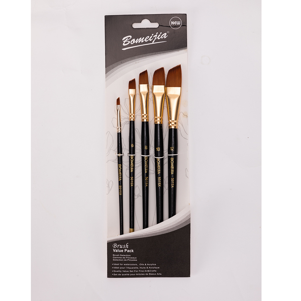 Transfronterizo 6 pinceles de madera perlada barra blanca de dos colores de nylon cabello cabeza redonda cabeza plana para niños DIY pinceles de pintura al óleo