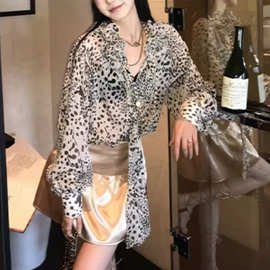 香氛小野豹'贵贵oni~中调米底奢感飘带雪纺豹纹衬衫气质英伦风潮