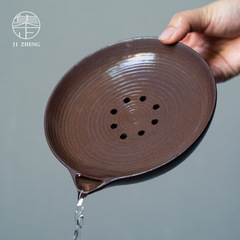 5YA1集正 復古粗陶無釉蓄水式壺承岩泥陶瓷茶承干泡茶台茶壺托養