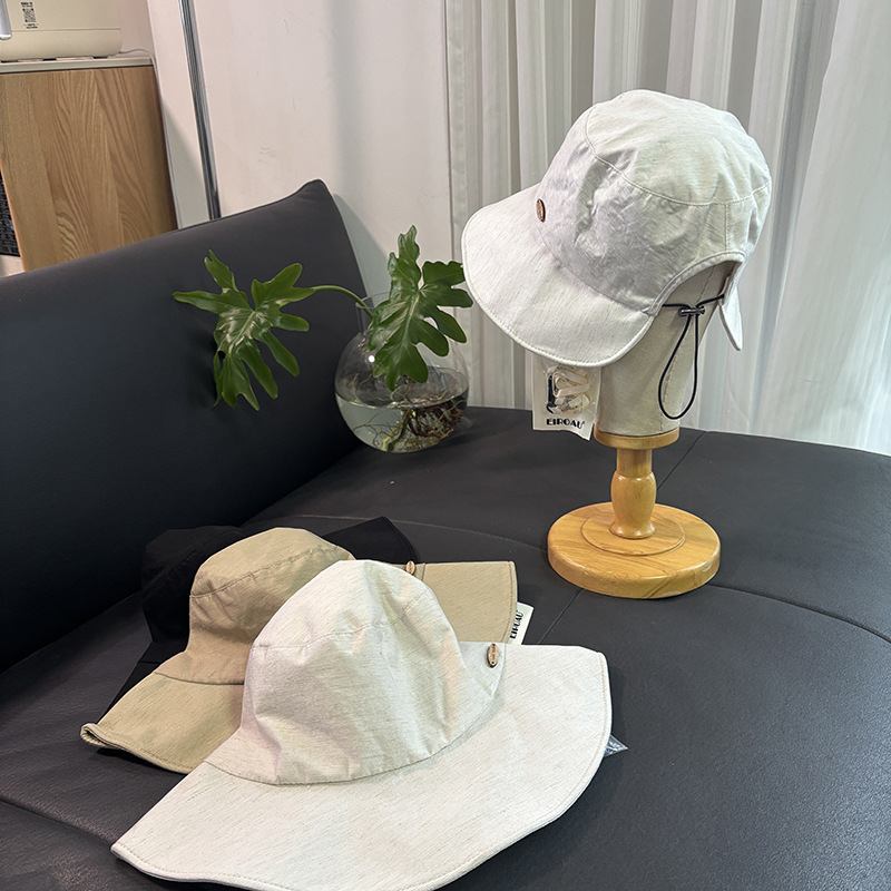 Summer Lightweight Wide-Brim Sun Hat, Fisherman's Hat for Women, Simple and Versatile, with Drawstring at the Back, Large Head Circumference, Sun Protection Cloth Hat