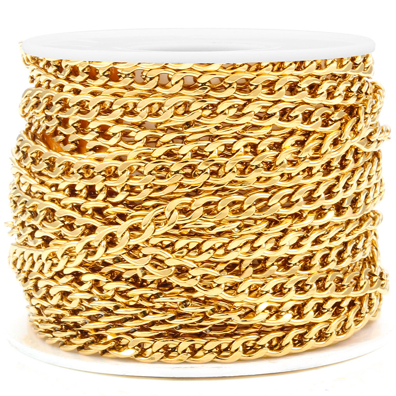 En stock cadena cubana de acero inoxidable cadena NK cadena O cadena de la cruz de color de retención de oro de vacío de moda de los hombres y las mujeres de la pulsera del collar de la cadena de bricolaje