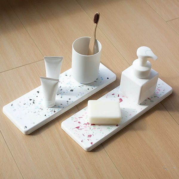 Factory wholesale diatomite terrazzo storage rack humidity absorbent storage soap holder toothbrush absorbent wash pad customization