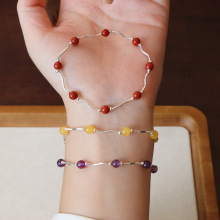 原创设计天然紫水晶蜜蜡手链高级感水晶手饰S925银手链不掉色