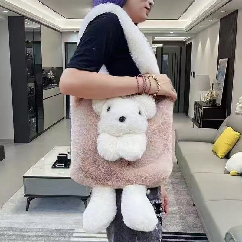 新款考拉熊毛绒托特女士单肩包大容量女可爱卡通小熊斜挎手提包包|undefined