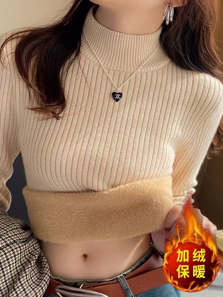 一体型フリース素材 ハーフタートルネック 長袖インナーセーター レディース 冬 2025年新作 ネット人気商品 インナー