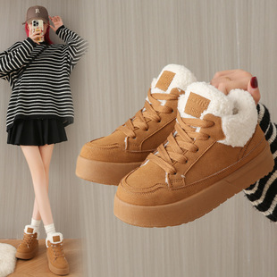 Fleece-Lined High-Top Casual Shoes for Women 2025 Winter New Korean Style Warm Sneakers Student Ins Cotton Shoes G6661