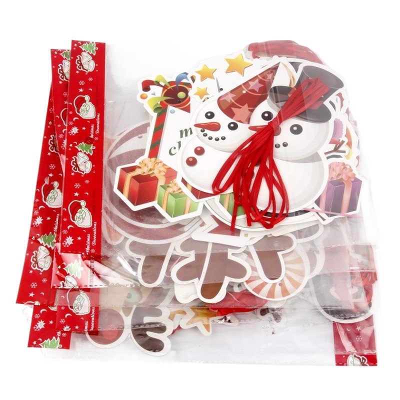 Banderas navideñas transfronterizas en stock, 24 tipos de banderas de dibujos animados, decoraciones navideñas al por mayor de fabricantes, admiten pedidos de lotes mixtos.