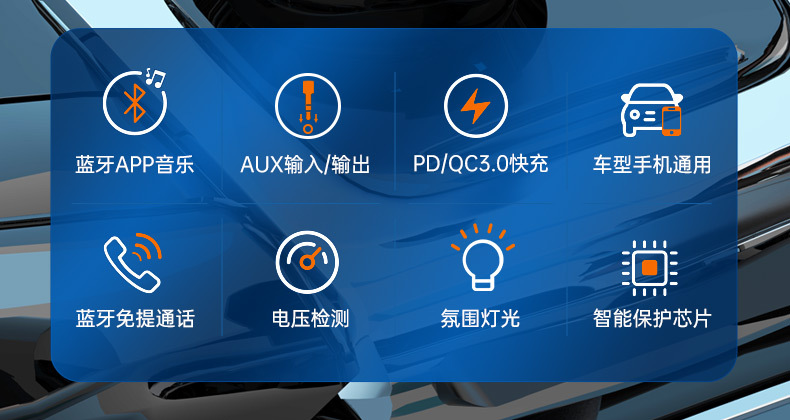 Car MP3 Car Bluetooth Player Colorful Atmosphere Light QC3.0 PD Fast Charge/BC89FM Transmitter