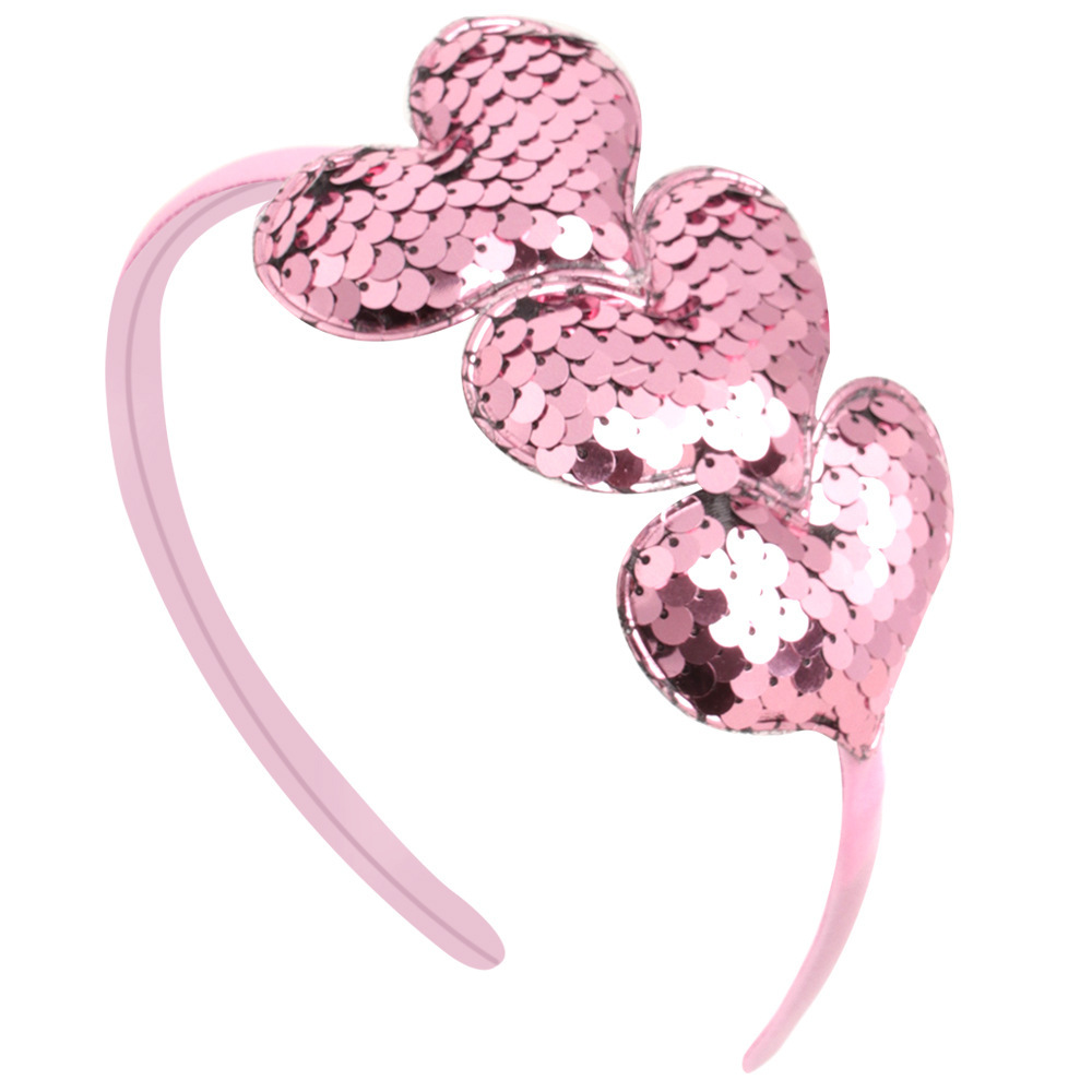 European And American Cross-border Reversible Sequin Heart Valentine's Day Headband Children's Accessories Glitter_voghion.com