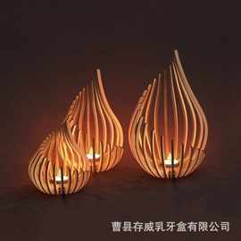 跨境新品桌面木质烛台个性创意莲花造型装饰茶灯木制烛台