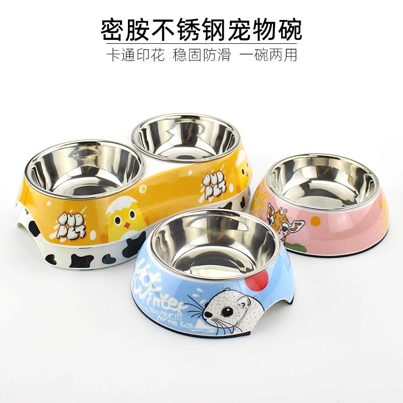 Нескользящая миска для домашних животных из нержавеющей стали с мультяшным принтом для собачьей еды Съемная миска для кошек 2-в-1 меламиновые миски для собак