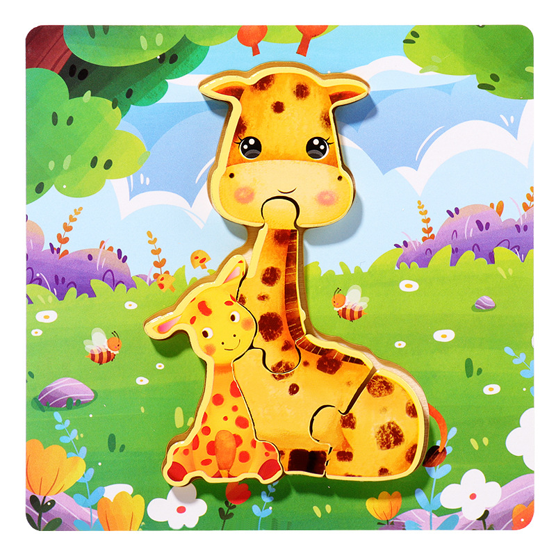 18 animales de dibujos animados de madera padres-hijos rompecabezas niños pequeños 1 - 3 - 5 años de iluminación educativa juguetes pequeños regalos