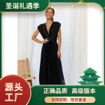 「正确版」跨境2023欧美春夏新款性感压褶连衣裙 INS休闲宽连衣裙