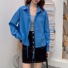 小个子极简纯色衬衫女秋季新款宽松百搭上衣
