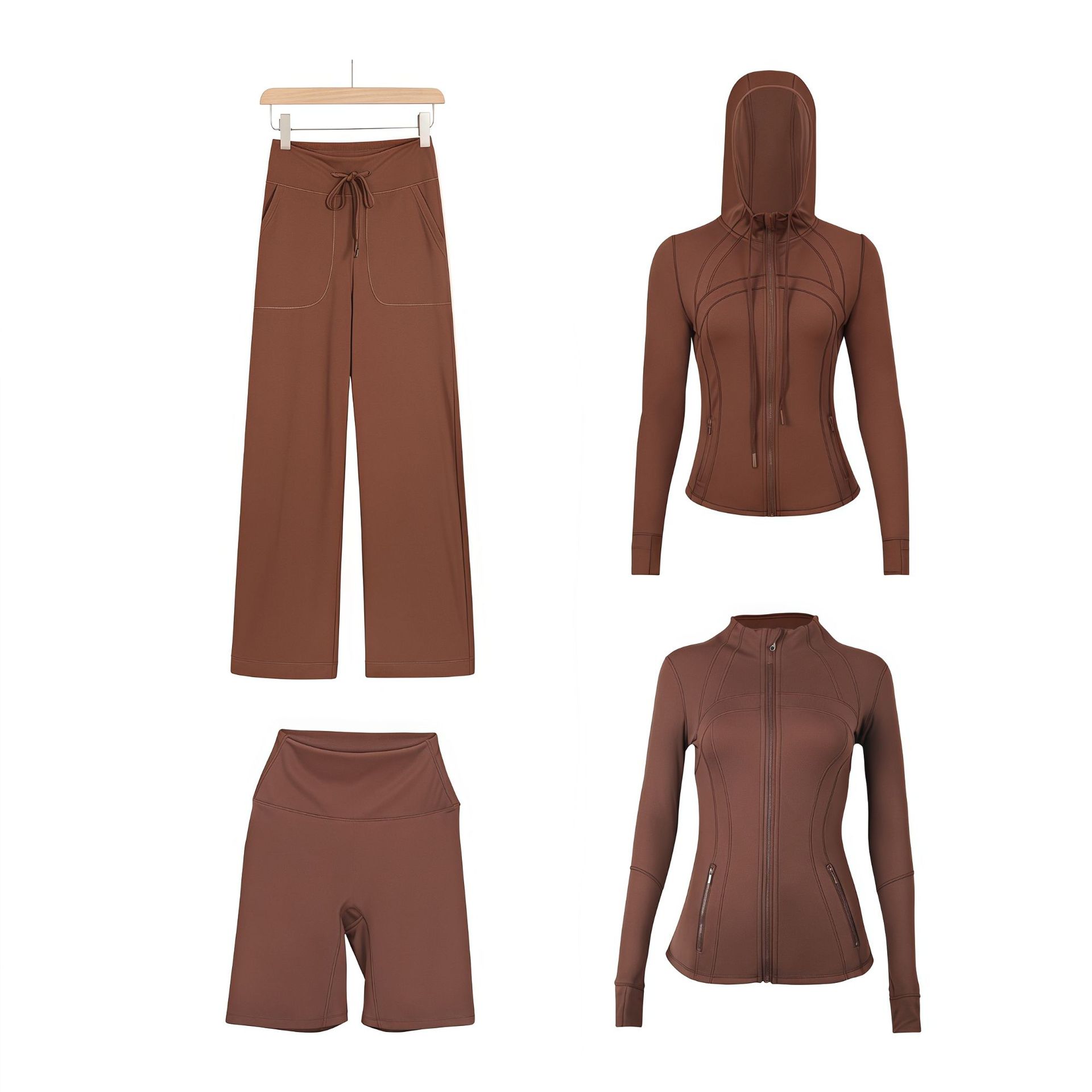 Women's Clothing Women's Slim Fit Sports Jacket Hooded Jacket Straight Leg Pants Five Piece Set Sportswear For Formal & Casual_ecoleips.com