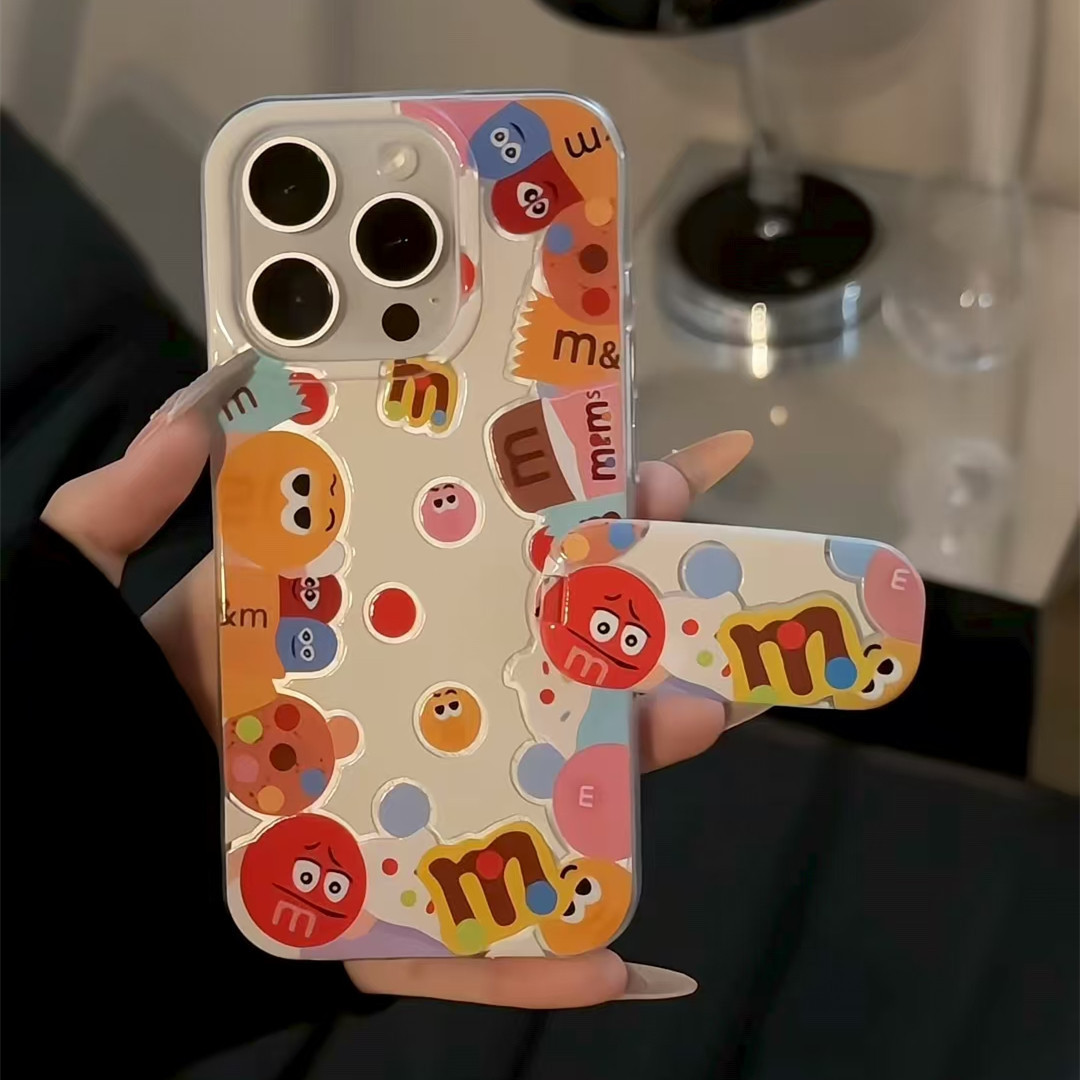 Cartoon Chocolate m Bean Apple 16 Mobile Phone Case Iphone15Promax Large Hole Feather Yarn 14 Mirror 13 Bracket X