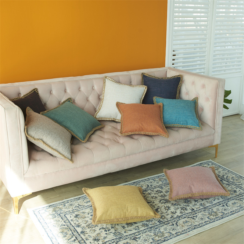 Housse de coussin de canapé décorative tissée en lin de couleur unie simple de style nordique nouvelle taie d'oreiller de décoration pour la maison_voghion.com