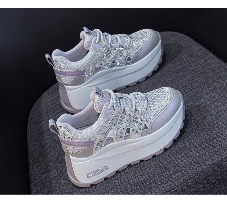 Giày sneaker nữ đế dày lưới thoáng khí phong cách retro — Trắng 5086, Champagne 5086, Tím 5086 chi tiết 30