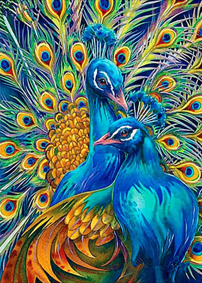 批发圆钻满钻diy钻石绣两只蓝色孔雀开屏diy钻石画十字绣
