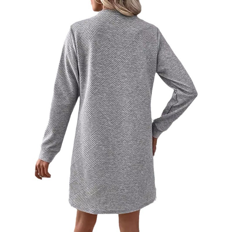 2024 cross-border Amazon Europe and the United States autumn and winter dress simple casual Joker texture round neck long sleeve skirt women's clothing