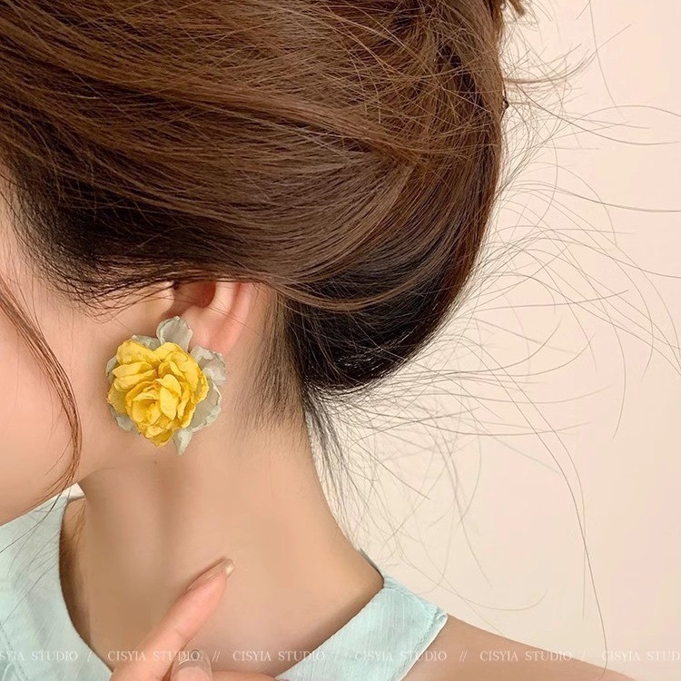 Yellow and green fabric earrings