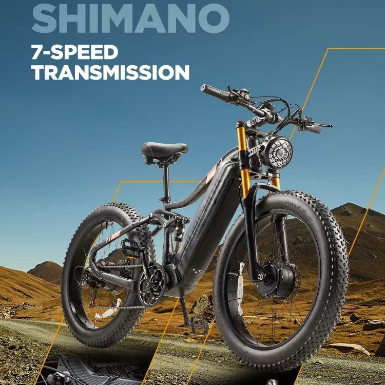 Cross-Border 26inch Electric-Assisted Dual Shock-Absorbing Bicycle with Hydraulic Disc Brakes, 5-Speed Power-Assisted Cruise Control, Pure Electric 90Km