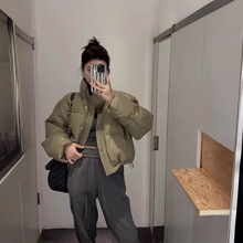 免洗pu皮羽绒服女短款2024新款冬季加厚立领面包服小个子肯豆外套