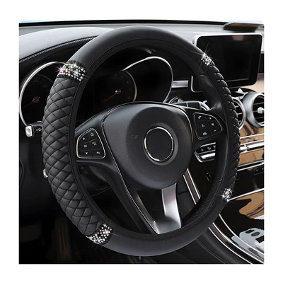 Factory Direct Sales Cross-Border Colorful Rhinestone Car Steering Wheel Cover, Leather Three-Dimensional Interior Handle Cover Without Inner Ring (Steering wheel cover) - black-36-38cm