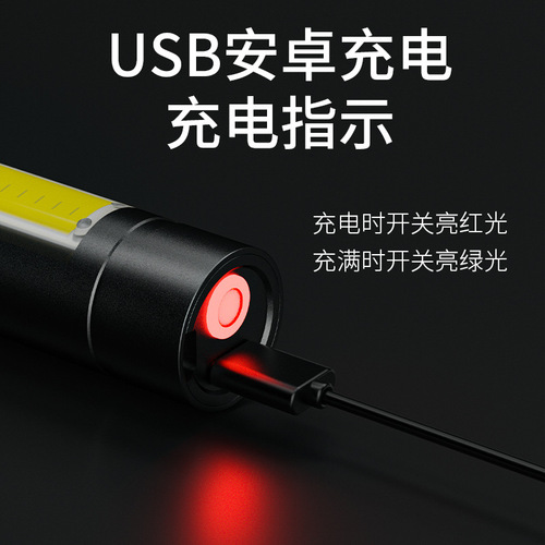 Ruibao  new flashlight mini strong light mini with COB side light USB charging portable outdoor flashlight