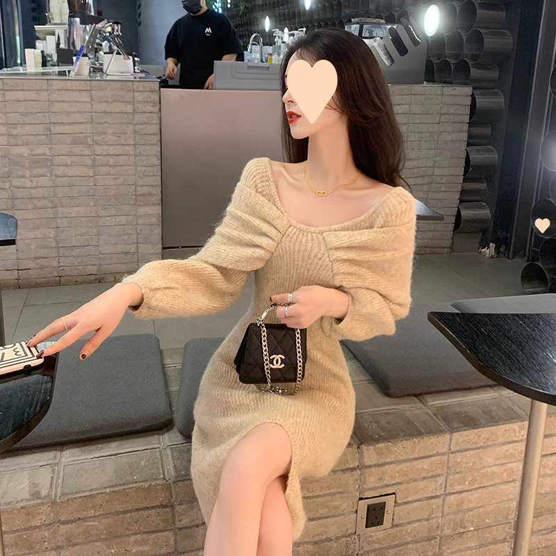 French knitted dress 2025 autumn and winter new high-end outfit, small person covering the belly and reducing age temperament skirt